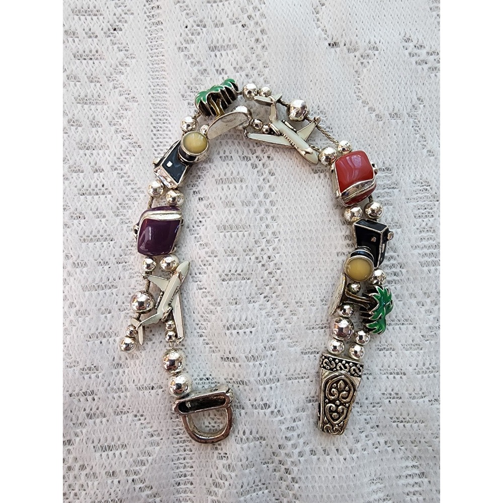 Vintage Travel Charm Bracelet Magnetic Clasp Vacation Honeymoon Gift Anniversary